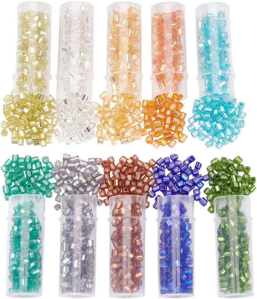 1200Pcs Glass Tube Beads Bulk 3mm Mini Square Seed Beads Crystal Spacer Tube Bead Small Craft Bead for DIY Bracelets Earring Necklace Jewelry Making Hole: 1-1.2mm3~4x2.5~3x2.5~3mm