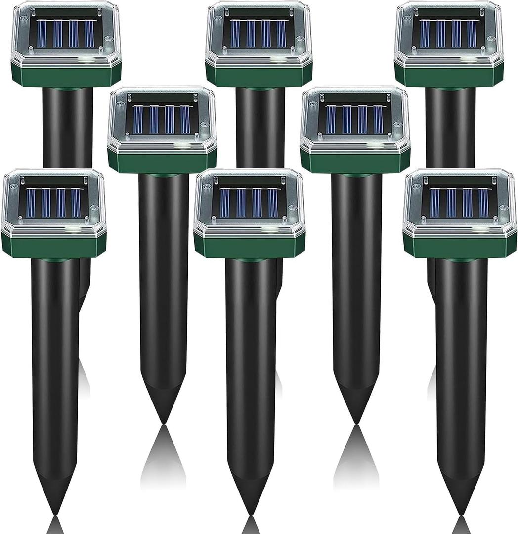 Pack of 8 Solar Mole Repellent Sonic Gopher Repellent Vole Chaser Mole Deterrent Sonic Spikes Repellent Ultrasonic Pest Control Outdoor Keep Moles Out of Yard Lawn