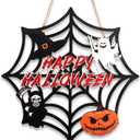Halloween Party decorations - Welcome Sign for Front Door,Rustic Round Wood Wreaths for Outdoor Outside,Spider Web Garland Porch Ghost Decor for Party Favors Supplies | Halloween Decor for Wall Indoor (Black)