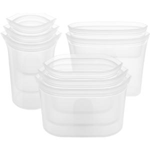 Zip Top Reusable Food Storage Bags | Full Set of 8 [Frost] | Silicone Meal Prep Container | Microwave, Dishwasher and Freezer Safe | Made in the USA