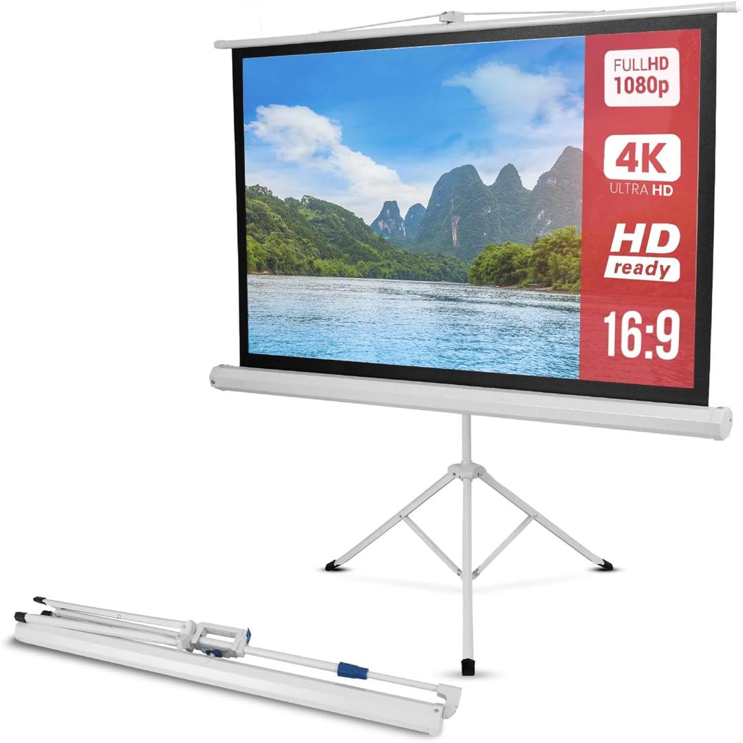 Pyle 50 Inch Portable Projector Screen with Tripod Stand  Lightweight, Durable, Easy Pull Setup Mobile Projection Screen with 4:3 Aspect Ratio, White Matte Fabric for Indoor/Outdoor Use