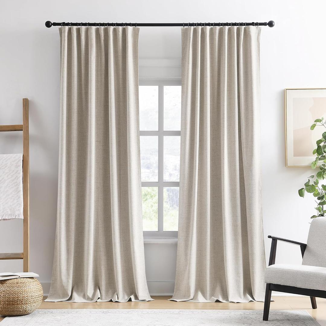 RAIN CITY Extra Wide Curtains 96 Inch Long 2 Panels,Floor to Ceiling Boho Noise Reduction Window Burlap Track System Curtain Panels for Country Villa Back Tab Pleat Tape with Hooks,Linen Beige 70x96