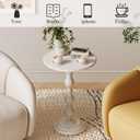 Small Round Metal Side Table, Lightweight Decorative Drink Table with Vintage Roman Column, Retro Distressed Accent Table for Living Room, Bedroom, Corners (1, Retro White)