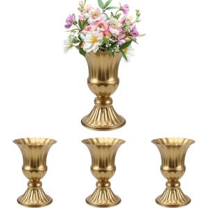 MCMCNCUIU Gold Vases for Centerpieces Set of 4, Urn Vases for Flowers, Vintage Pedestal Vase for Wedding Centerpieces, Metal Trumpet Vase for Wedding Table, Party, Home, Anniversary Decoration