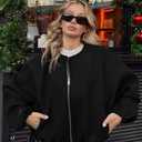 kipfall Womens Wool Blend Bomber Jackets Fall Winter Cropped Zip Up Coat Hoodless Outwear with Pockets (Black)