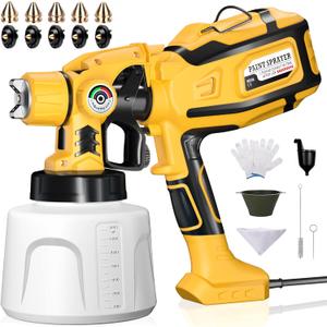 Paint Sprayer, Cosyjazz 1200W HVLP Spray Paint Device with 5 Nozzles & 3 Spray Patterns, Adjustable Flow Control, 1400ml Container & Cleaning Tools, for House Painting, Fences, Cabinets, Walls etc.