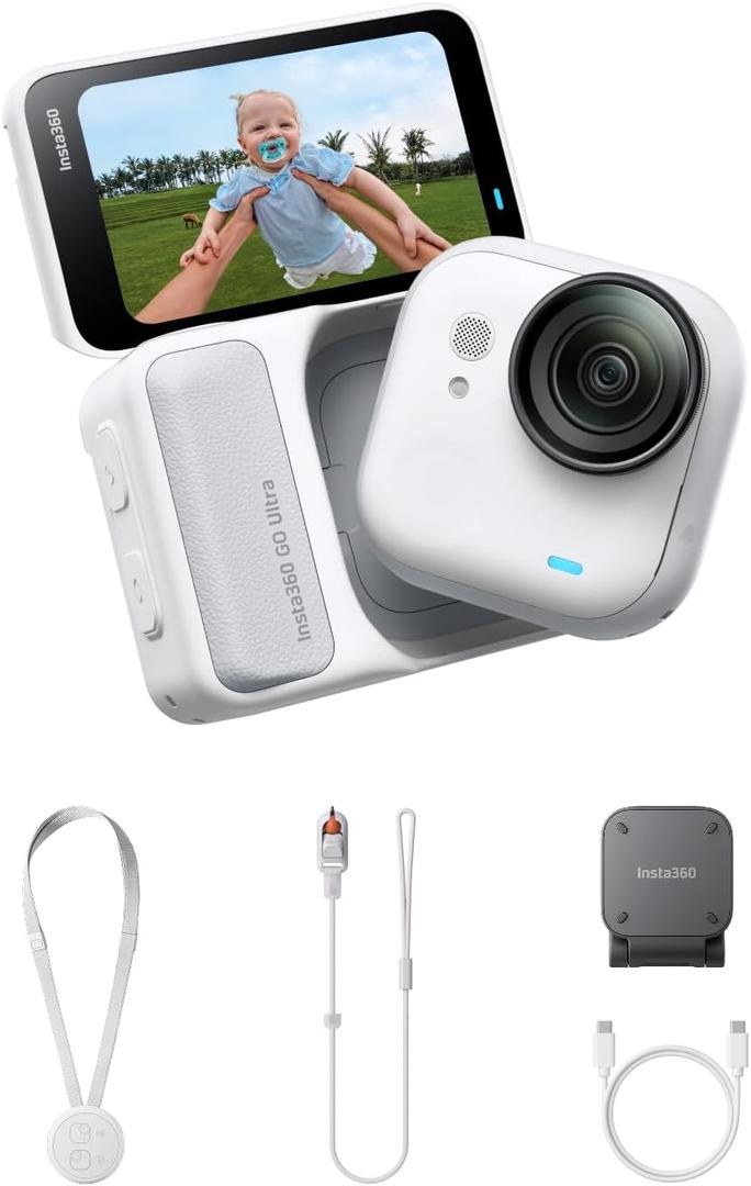 Insta360 GO Ultra - Small 4K Vlogging Camera, Hands-Free, POV Cam, 1/1.28" Sensor, 53g Lightweight, 156 FOV, 200 Min Battery Life, Magnetic Wearable Action Camera for Sports, Vlog