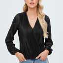Women Long Lantern Sleeve Shirts Dressy Casual Loose Fit Fall V Neck Blouses Date Night Tops (Gold, XS)