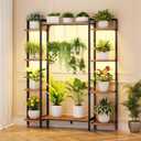 C1 Plant Stand Indoor with 6 Grow Lights, 6 Tiered Large Metal Plant Stand, 55 Inches Tall Plant Shelf with Hooks, Plant Holder Display Shelves for Patio, Garden, Living Room, Balcony