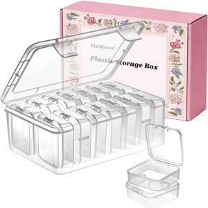 Mathtoxyz Small Bead Organizers, 14 Pieces Plastic Storage Cases Mini Clear Bead Storage Containers Transparent Boxes with Hinged Lid and Rectangle Clear Craft Supply Case
