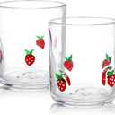 2 Pack Icon Juice Glass Strawberry, Old Fashioned Transparent Cup Heat & Cold Resistant Coffee Cup with Heavy Base, Cute Cocktail Glass Drinking Mug 16 oz, Strawberry Design for Birthday Gift