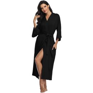 Women's Long Robes Ladies Kimono Bathrobes Full Length Robes Soft Modal Sleepwear Nightgown (X-Large, Black)