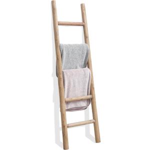 FUIN 57in Wood Blanket Ladder Living Room Decorative Wall Leaning Farmhouse Quilt Display Holder Rustic Wooden Towel Rack for Bathroom, Brown