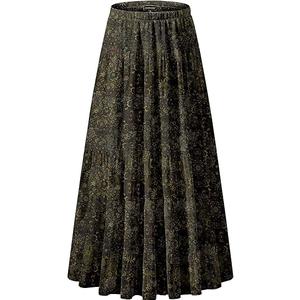 NASHALYLY Women's Chiffon Elastic High Waist Pleated A-Line Flared Maxi Skirts, 2XL