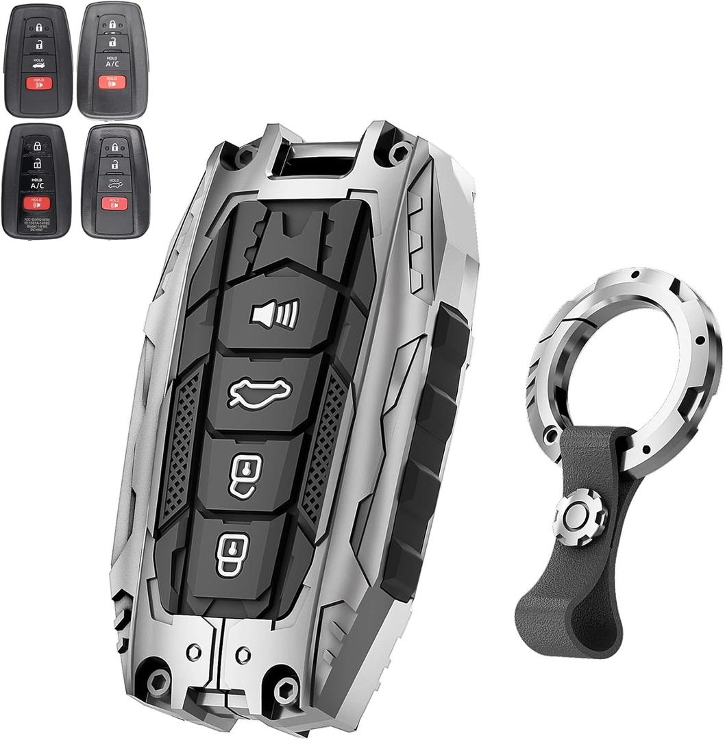 Heavy Key Fob Cover for Toyota,Car Key Case Protector for RAV4 Camry Highlander 4Runner Corolla Avalon Mirai Prius 86 C-HR HYQ14FBC Zinc Alloy Keychain (Silver)