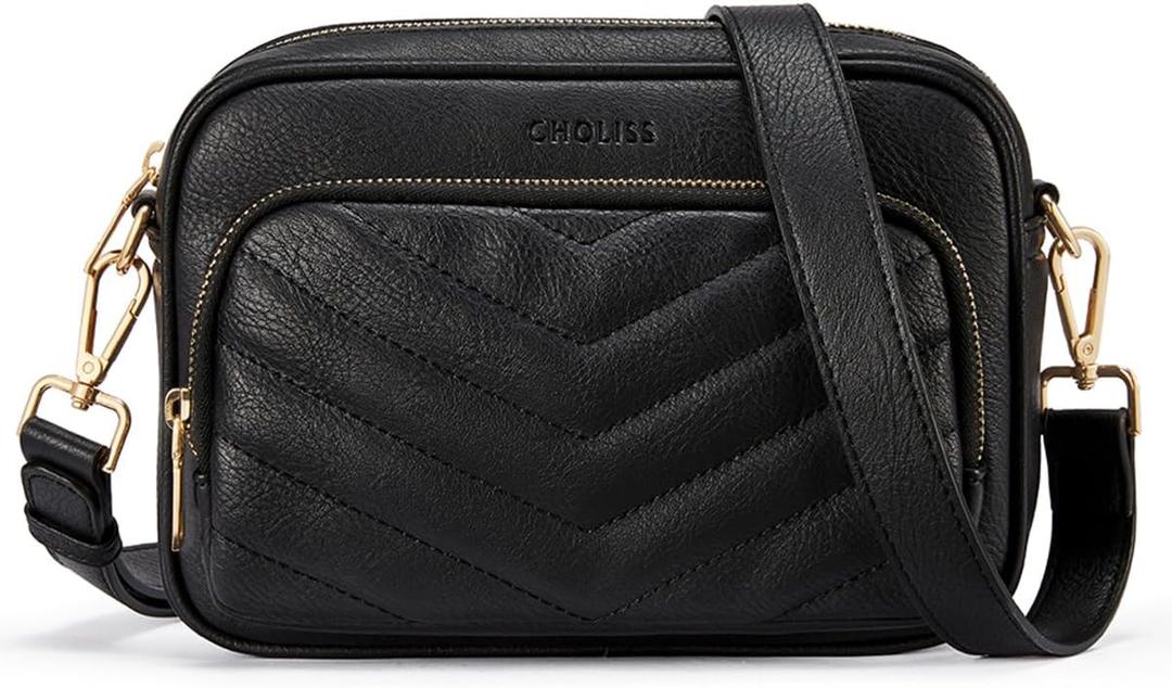 CHOLISS Quilted Crossbody Bags for Women RFID Vegan Leather Travel Purse Small Shoulder Handbags with Built in Wallet (Black) CHOLISS Quilted Crossbody Bags for Women RFID Vegan Leather Travel Purse Small Shoulder Handbags with Built in Wallet (Black)