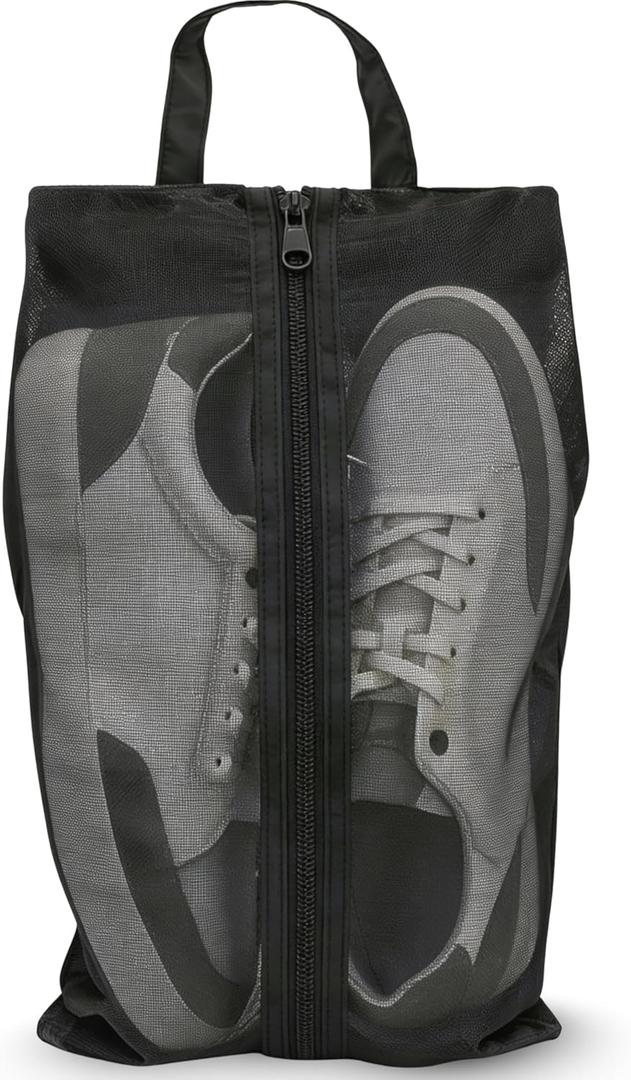Travel Shoe Bag with Mesh & Zipper  Polyester TPU Sneaker Organizer, Portable Dustproof Storage & Laundry Wash Bag for Mens and Womens Shoes