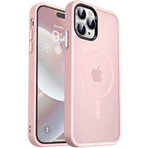 MOCCA Strong Magnetic for iPhone 14 Pro Max Case [Compatible with Magsafe] [10FT Military Grade Protective] Translucent Matte Slim Shockproof Case for iPhone 14 Pro Max 6.7"-Pink