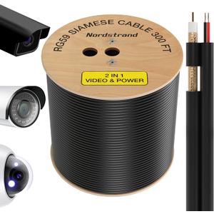 RG59 Siamese Cable 300ft - Coaxial CCTV Video & Power Cable - Combo Coax 20AWG Security Camera Wire - Direct Burial