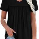 Black Shirts for Women Short Sleeve Summer Tops Trendy 2025 V Neck Tshirts Blouses Dressy Casual Tunic Maternity Shirts Black L
