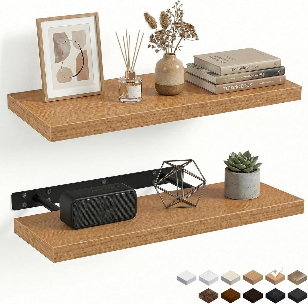 31.5in Floating Shelves for Wall, Wall Mounted Shelves for Decor Storage Set of 2, Floating Shelf for Bedroom, Bathroom, Living Room and KitchenBeech