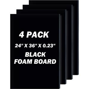24" x 36" Foam Board 4 Pack, 0.23" Thickness Black Poster Board, Acid Free, Double Sided, Rigid, Sign Board for Mounting, Crafts, Modelling, Art, Display, School Projects