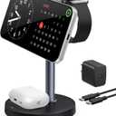 3 in 1 Magnetic Wireless Charging Station, 15W Fast Charger Stand for iPhone, Phone Charger Stand for Desk Nightstand, for iPhone 17/16/15/14/13/12, Apple Watch & AirPods, 18W Adapter Included -Black
