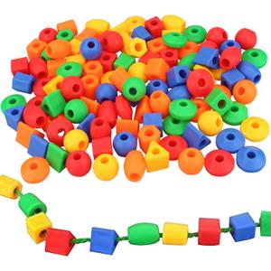 Lacing Beads for Toddlers (60 Stringing Beads,4 Strings) -Educational Montessori Preschool Activities,Toddler Sensory Occupational Therapy Toys Autism OT (with Storage Bag)
