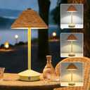 Cordless Table Lamp,Small Lamps with 3 Colors,Dimmable Rechargeable Rattan Light,Aesthetic Lighting for Bedroom Living Room Office Outdoor Home Decor (White)