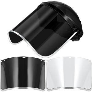Amylove Face Shield Including 1 Black Headgear + 2 Replaceable Lens(black & Clear) for Protective Grinding Welding Cut Work