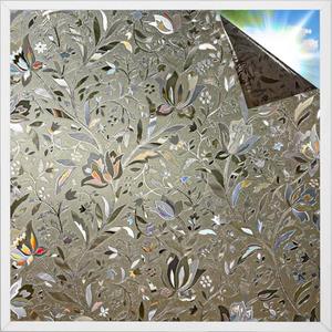 rabbitgoo Window Privacy Film, Decorative Stained Glass Window Film, Heat Blocking Glass Clings, Renter-Friendly Static Cling Frosted Sticker Covering for Home, Taupe Tulip 17.5" x 78.7"