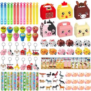 Farm Animals Party Favors Supplies 108 Pcs Birthday Party Decorations Goodie Boxes Bubble Wands Stampers Rubber Pigs Figures Keychains Pull Back Cars Slap Bracelets Stickers Toys For Kids Boys Girls Farm Animals Party Favors Supplies 108 Pcs Birthday Party Decorations Goodie Boxes Bubble Wands Stampers Rubber Pigs Figures Keychains Pull Back Cars Slap Bracelets Stickers Toys For Kids Boys Girls