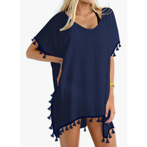 Yincro Women Chiffon Tassel Swimsuit Cover Up Beach Coverups for Swimwear Size 3X, Blue 