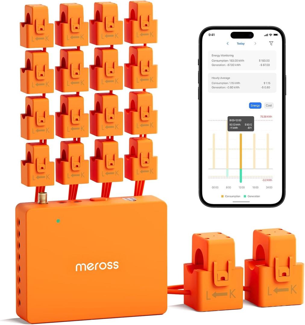 Meross Smart Energy Consumption Monitor with 18 Circuit Monitoring, Electricity Usage Monitor, Real-Time Power Usage Monitor, Home Assistant Support, Smart Alerts, No Subscriptions