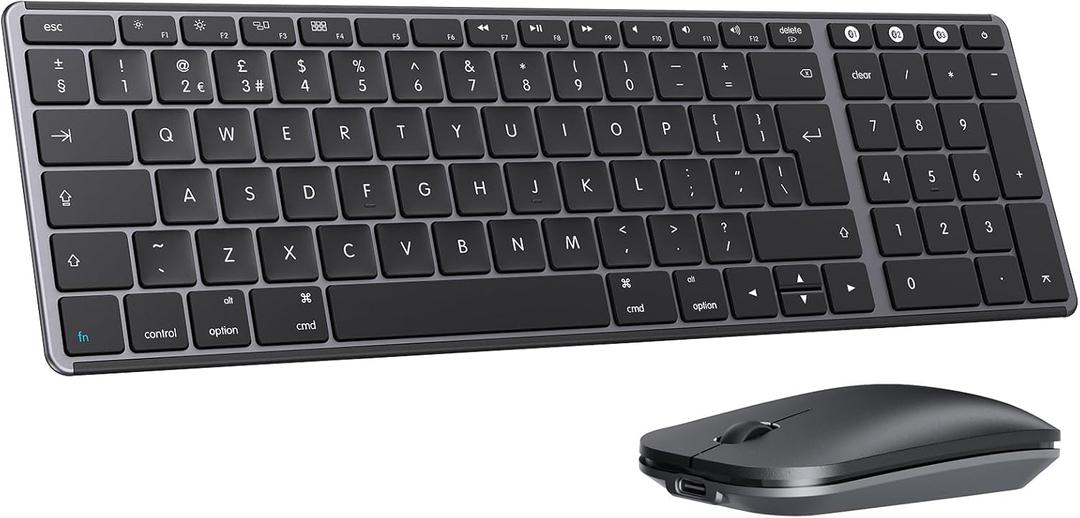 seenda SKM64-2 Bluetooth Keyboard and Mouse for Mac, Multi-Device Rechargeable Slim Keyboard and Mouse Set Compact with Number Pad, Specially for MacBook Pro/Air, iPad, iMac - Space Gray