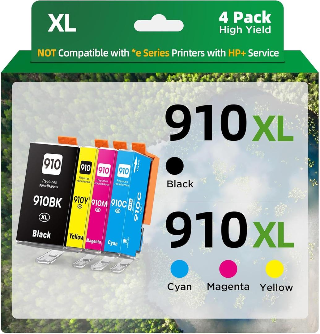 910XL Ink Cartridges Combo Pack for HP 910 910XL Work for HP OfficeJet 8010 8015 8018 8022 OfficeJet Pro 8020 8025 8028 8035 Printer (4 Pack, B/C/Y/M)