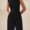 PRETTYGARDEN One Piece Jumpsuits for Women Dressy Casual Sleeveless Crewneck Wide Leg Rompers Jumpers Vacation Summer Outfits (Black, S)