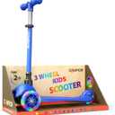 Blue Mini 3 Wheel Scooter for Kids Lean-to-Steer with LED Light-Up Wheels, Adjustable Handlebar, Wide Anti-Slip Deck, Smooth PU Wheels, Rear Foot Brake Toddler Scooter for Ages 2+