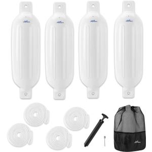Affordura Boat Fender 4 Pack Boat Bumpers Fenders with 4 Ropes, Boat Bumpers for Pontoon Boat Fenders Inflatable (6.5 inch, White)