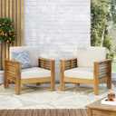 Christopher Knight Home Louver Club Chairs, Teak + Cream, 32.00 inches W x 27.75 inches D x 27.75 inches H