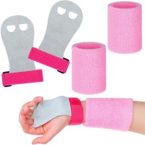 Civaner 2 Gymnastics Grips Wristbands Sets Pink Gymnastic Hand Grips Protection and Wrist Support Sports Accessories for Workout Exercise Basketball Tennis Football