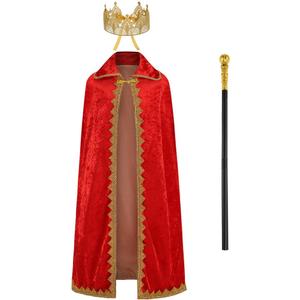 Kids King Costume Set - Crown, Robe, Scepter - Halloween 3-Piece (Red(crown Included))