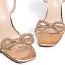 DREAM PAIRS Women's Double Bowknots Crystal Sandals Clear Slingback Heels Square Toe Shoes for Party Wedding (Beige)