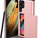 ATRAING Compatible with Samsung Galaxy S24 Ultra Wallet Case with Credit Card Holder Hidden Card Slot Slim Shockproof Protective Hard Cover for Women Man (Rose Gold) 2Pcs