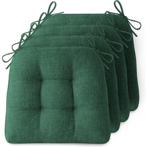 Non-Slip Chair Cushions for Dining Chairs Set of 4 Thick Kitchen Chair Pads Dining Room Seat Cushion with Ties 16" x 16" x 4" Dark Green