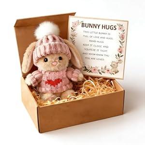 Handmade Mini Bunny Hug Cute Easter Gift with Card, 2026 New Soft Plush Rabbit Mini Bunny Hugs in Box, Easter Basket Bunny Stuffer Women MenSmall Thoughtful Gift for Friends & Family (Pink)