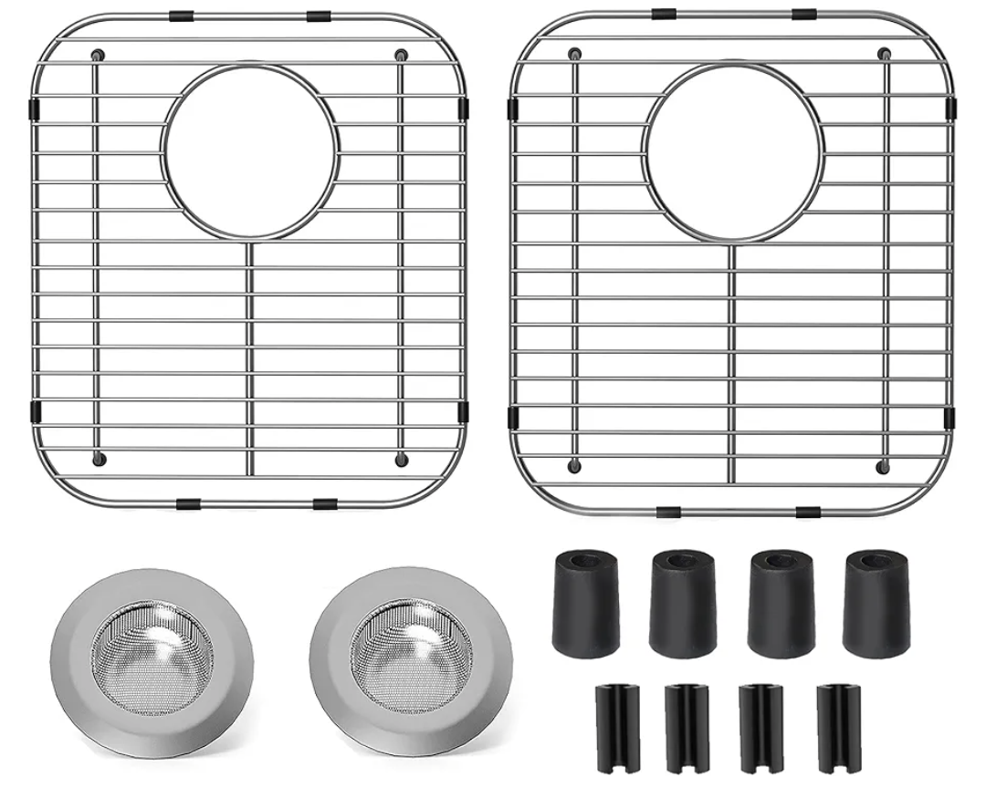 2Pack Stainless Steel Kitchen Sink Grid,13.2" x 11.6" x 1.2" Sink Protectors With Rear Drain Hole,Sink Rack for Bottom of Sink, Anti-rust Metal Sink Bottom Grid With 2Pack Sink Strainers