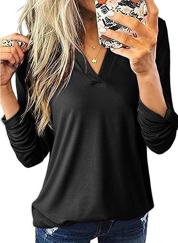 Dokotoo Womens Basic Casual V Neck Plaid Print Cuffed Long Sleeve Work Tops Blouses Shirts S-3XL Z Black Medium