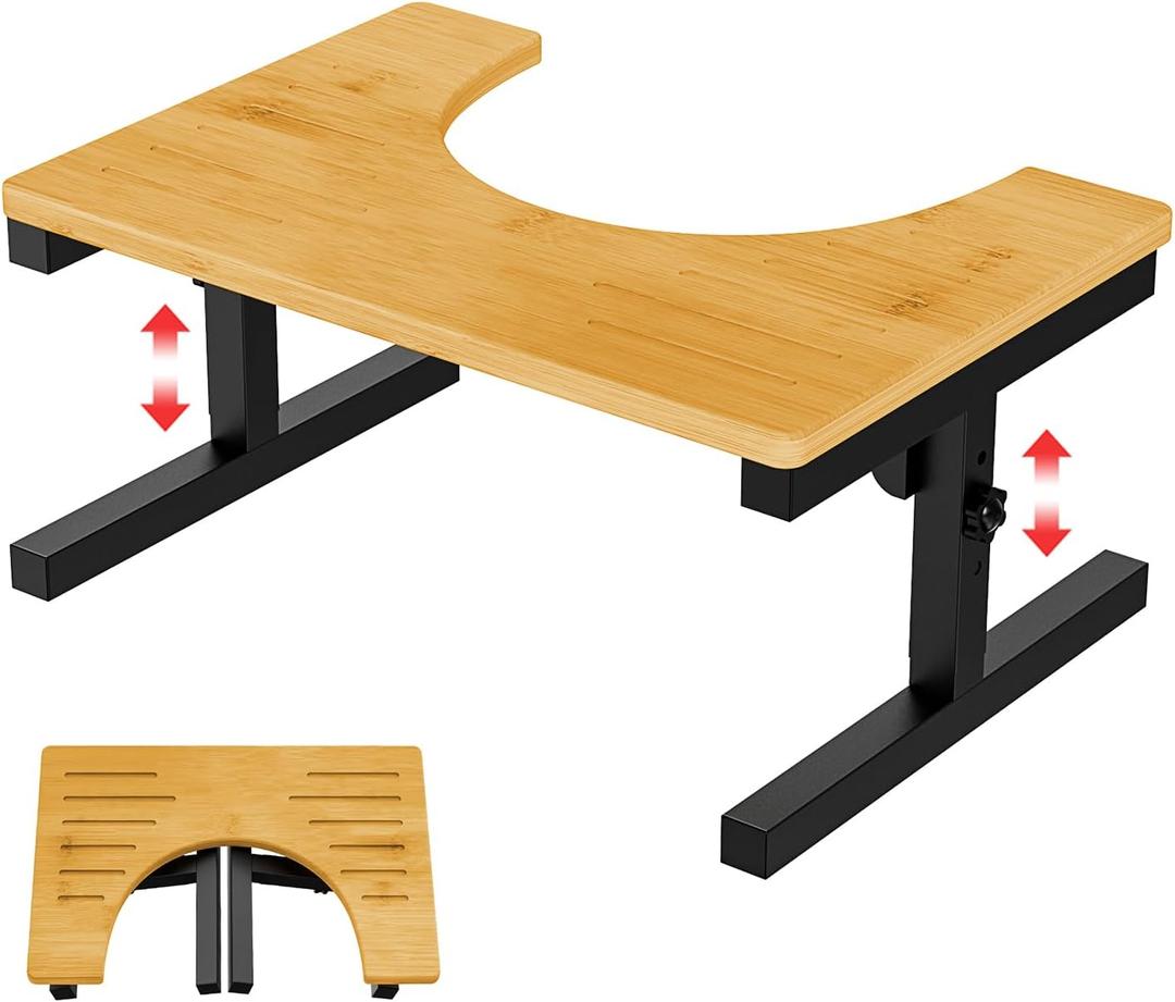 Foldable Bamboo Toilet Stool Squat, Height Adjustable 7" /8"/9" S Bathroom Squatting Poop Stool, Collapsible Potty Step Stool with Non-Slip Mat for Adults Kids Children