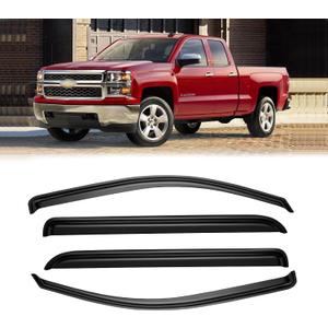 Window Visors for 2014-2018 Chevrolet(Chevy) Silverado & GMC Sierra 1500 Crew Cab, Rain Guards Vent Deflector Shade Dark Smoke for 15-19 Silverado & Sierra 2500HD/3500HD, Tape-On, 4PCS